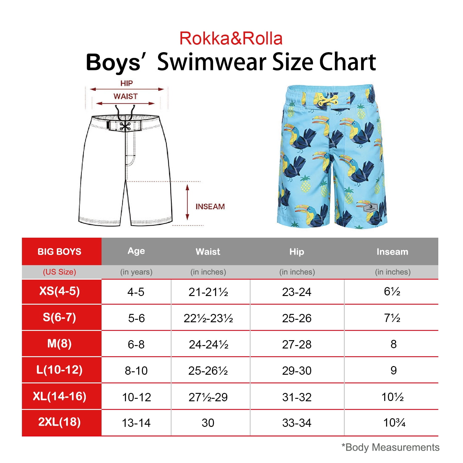 Rokka&Rolla Boys' Swim Trunks with Mesh Lining, UPF 50+ Sizes 4-18