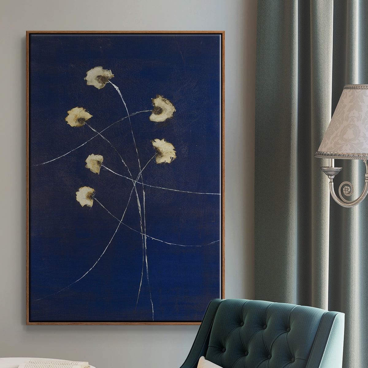 Indigo 2 Framed Premium Gallery Wrapped Canvas - Ready to Hang - 27 x 41 - Walnut Floating Frame