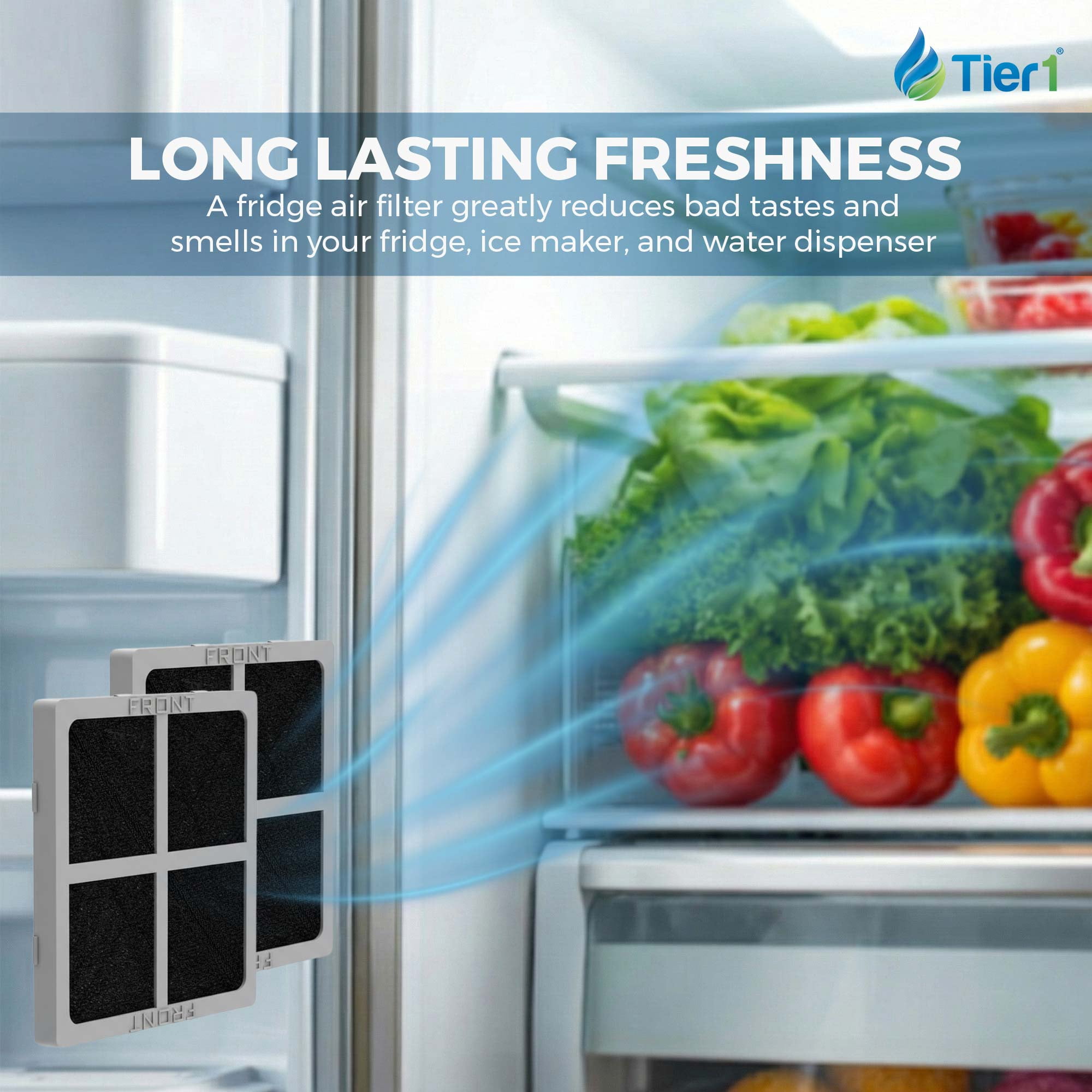 Tier1 RWF1160 ADQ73613401 Refrigerator Water & Air Filter Combo | Replacement for LG LT800P, 46-9490, fl-rf20, LT120F | Up to 12 Months Supply | Easy Install | Odor Control | Clean Water (2-pk)