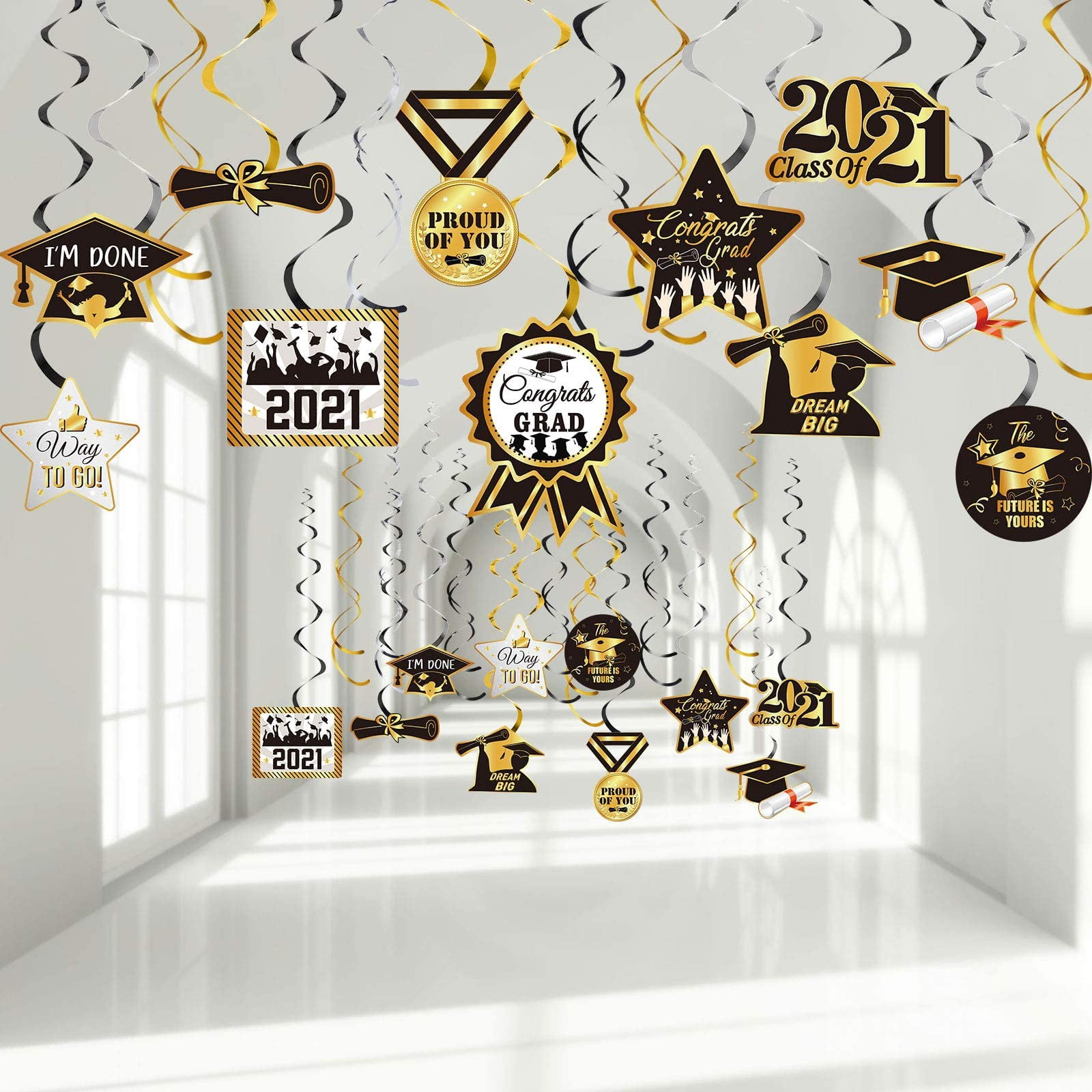 30 Pieces Graduation Party Decorations, Congrats Grad Hanging Swirl