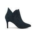 thumbnail image 3 of BLISSFUL STEP Women's Zip Pointed Toe Stiletto Bow Heels Ankle Boots Navy Blue 6, 3 of 7