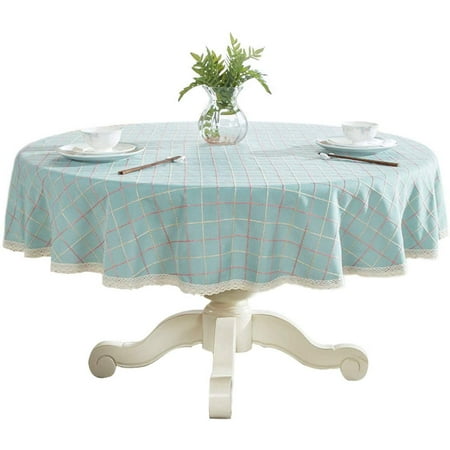 Heavy Weight Cotton Linen Tablecloth Lace Plaid Round Table Cloth for
