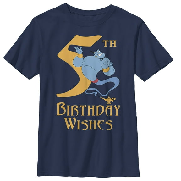 Boy's Aladdin Genie 5th Birthday Wishes  Graphic Tee Navy Blue X Small
