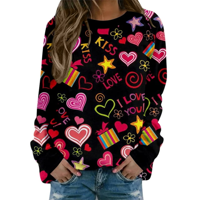 Xingqing Chandail de la Saint-Valentin pour Femmes à Manches Longues, Blouse Décontractée, Hauts Graphiques, Chemises de la Saint-Valentin pour Femmes, Pulls