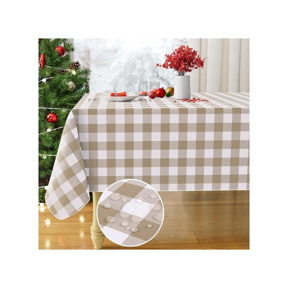 Checkerd Pattern Waterproof Table Cloth Brown/White 110x160cm，Rectangle Waterproof Vinyl Table Cloth, Wipeable Plastic Table Cover for Dinner, Kitchen, Outdoor
