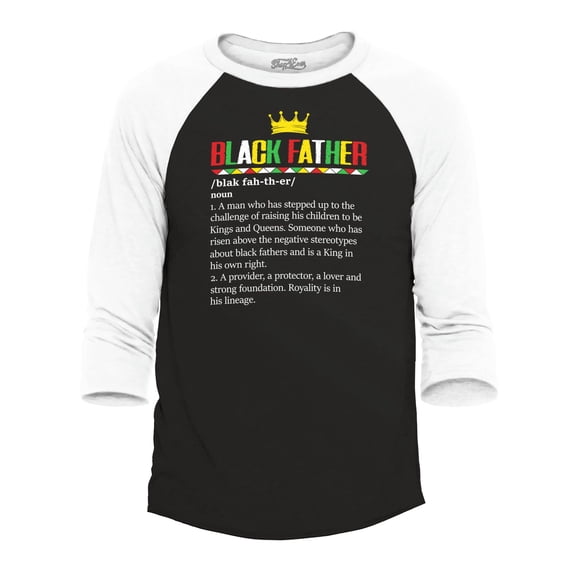 Shop4Ever Men's Black Father Definition King Raglan Baseball Shirt XXX-Large Black/White