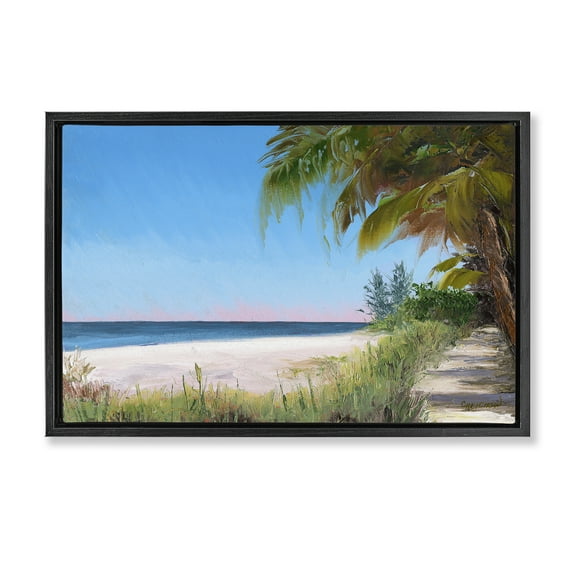 Stupell Industries Tropical Shady Path Landscape & Nature Painting Black Floater Framed Canvas Art Print Wall Art, 25 x 17