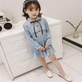 thumbnail image 2 of Bullpiano 2-10T Autumn Casual Girls Clothing Sweet Temperament Pleated Waist Long-Sleeved Chiffon Long Cute Dress (Blue), 2 of 8
