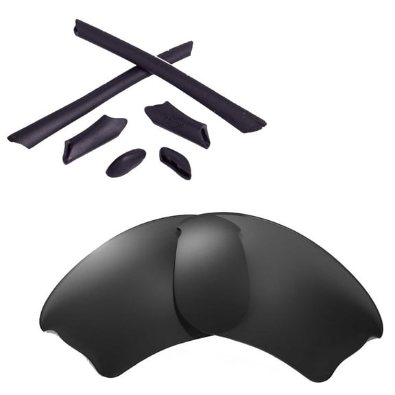 Walleva Black Polarized Lenses And Black Rubber Kit For Oakley Half Jacket XLJ Sunglasses