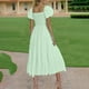 thumbnail image 4 of Vestido de Manga Larga Maxi para las Mujeres Caída Sólido Plisado, Sexy Manga Corta Elástica Cintura Boho Bolsillos, 4 of 9