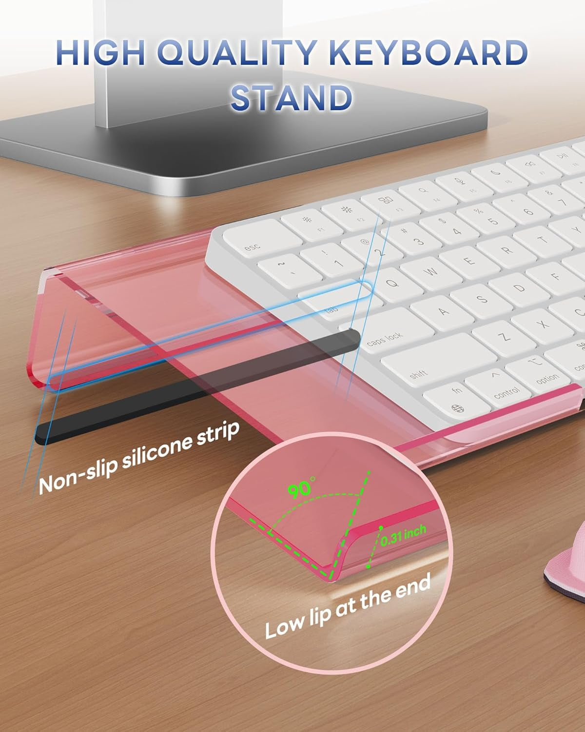 Computer Keyboard Wrist Rest Stand for Desktop, Keyboard Holder for Easy Typing with Wrist Pad for Office Desk, Home, School (Pink)