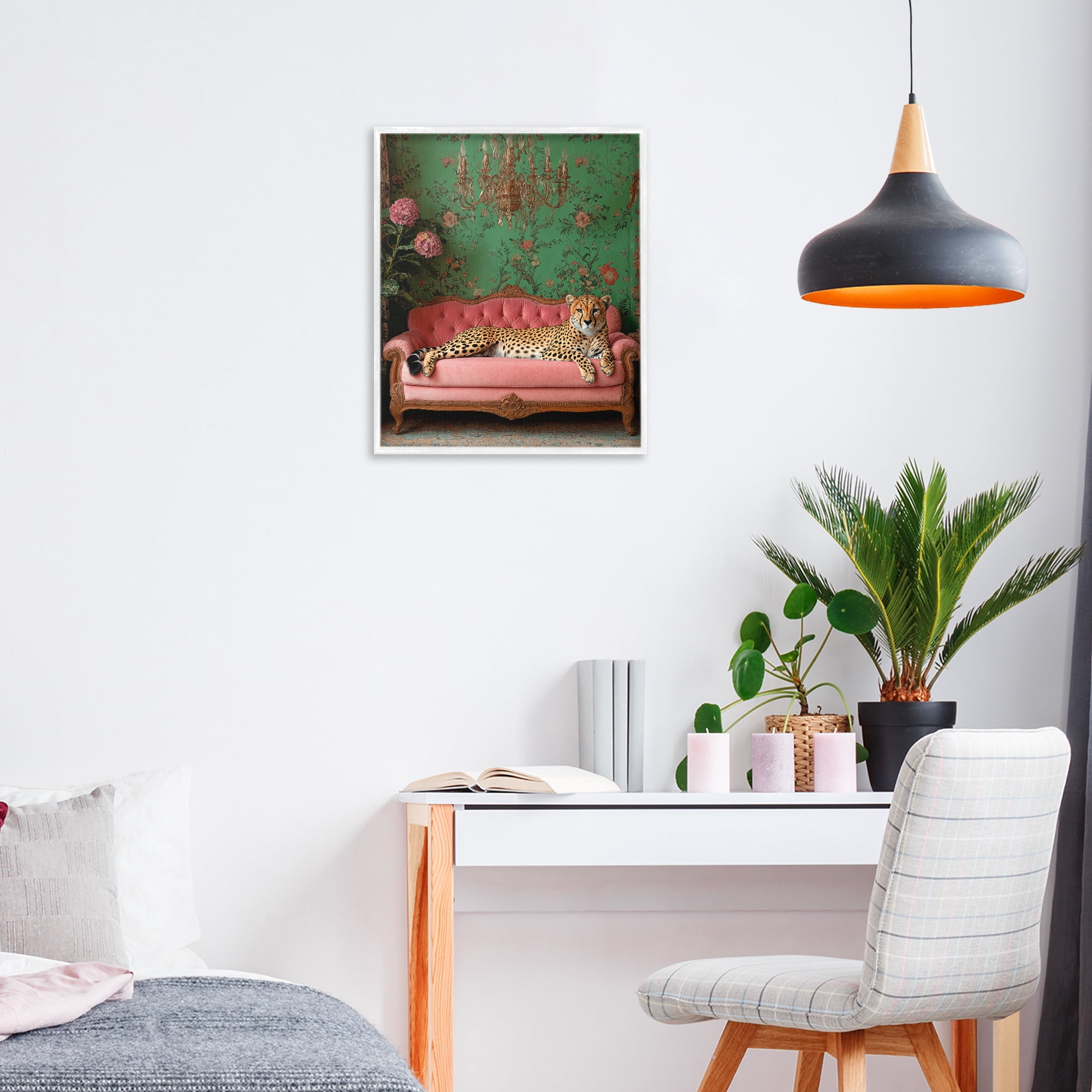 Stupell Industries Ornate Sophisticated Leopard Lounging White Framed Giclee Art, design by Scott Stulberg