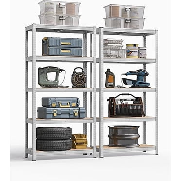 SONGMICS Juego de 2 Estanterías Pesadas de 5 Niveles, Estantería de Acero, Montaje sin Tornillos, Instrumentos, Garaje, Almacén, Trastero, Carga de 875 kg, 40 x 90 x 180 cm, Plata