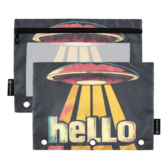 FORMRS 2 Pack Pencil Pouch for 3 Ring Binder with Clear Window Zipper Case, Red UFO