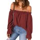 thumbnail image 1 of Blusa de gasa con hombros descubiertos, camiseta de manga larga con ribete de volantes de Color liso, camiseta con hombros descubiertos para mujer, chica, citas, Borgoña XL, 1 of 6