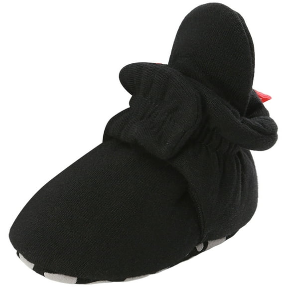 newwalpole Infant Baby Boy Girl Cozy Fleece Bootie Newborn Stay On Slipper Winter Warm Gripper Non-Slip Crib Shoes Black for Size 4.5