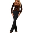 thumbnail image 2 of INSPIRE CHIC Women's Notched Lapel Long Sleeve Button Velvet Blazer M Brown, 2 of 6