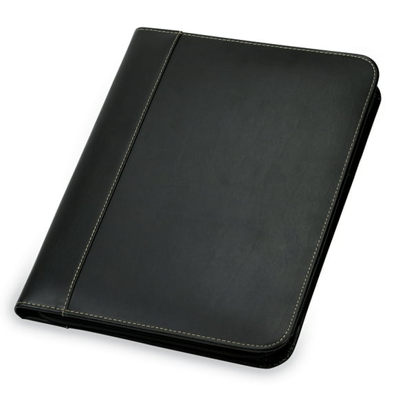 Samsill Contrast Stitch Leather Zipper Padfolio, 8.5"x11" Writing Pad Included, Black