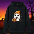 thumbnail image 2 of Likimi Toddler Kids Girls Halloween Hoodies Hallowmas Ghost Print Hooded Sweatshirt For Girls Long Sleeve Loose Fit Casual Pullover Size 3-4 Years, 2 of 3