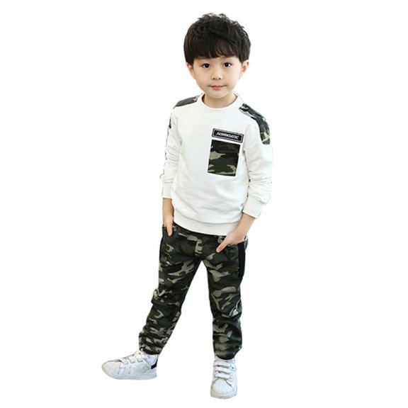 Kid Boys Outfits Camouflage Print 2 pcs Set Long Sleeve T-shirt Tops   Trousers