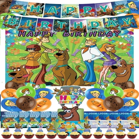 Scooby-Doo Themed Birthday Party Decor Supplies Kits, Including Banner, Balloons, Cake Toppers, Cupcake Toppers.