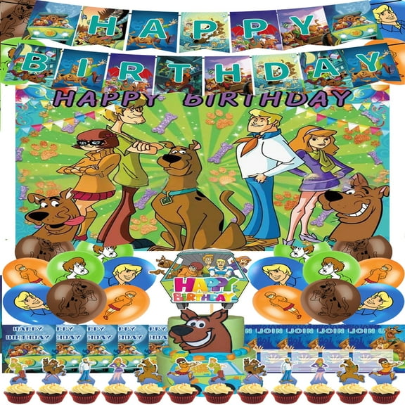Scooby-Doo Themed Birthday Party Decor Supplies Kits, Including Banner, Balloons, Cake Toppers, Cupcake Toppers.