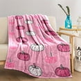 thumbnail image 3 of Soft & Cozy Pink Pumpkin Print Flannel Throw Blanket - Versatile All-Season Comfort, Perfect for Bed, Sofa, Camping & Travel - Easy-Care, Reversible Design, 3 of 9