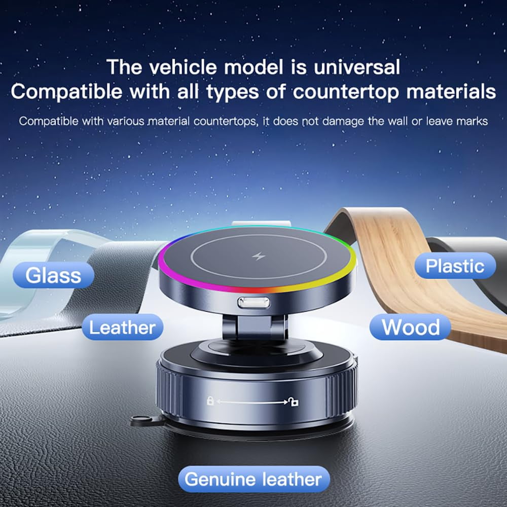 For MagSafe Car Mount Charger[15W Wireless Fast Charging], Car Vacuum Magnetic Phone Holder[120LBS Ultra Suction Cup & 3000gf Magnet ], Adjustable Suction Phone Mount for Your Car for iPhone 17-12