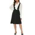 thumbnail image 2 of INSPIRE CHIC Women's Overall Dress V Neck Double Breasted Pinafore Suspenders Skirt Black XS, 2 of 6
