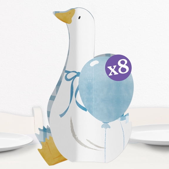 Big Dot of Happiness 3D One Silly Goose Blue Centerpiece Table Decorations, Assorted Set of Freestanding Boy 1st Birthday Party Centerpieces - 8 Count