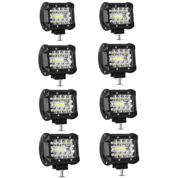 8PCS LED Pods, 4 Inch 60W Light Bar, 4PCS Spot Flood Combo Off Road Triple Row Work 6000LM Driving Fog Lamps for Pickup Truck Jeep ATV UTV SUV Boat Light, 8 Pack White Lights