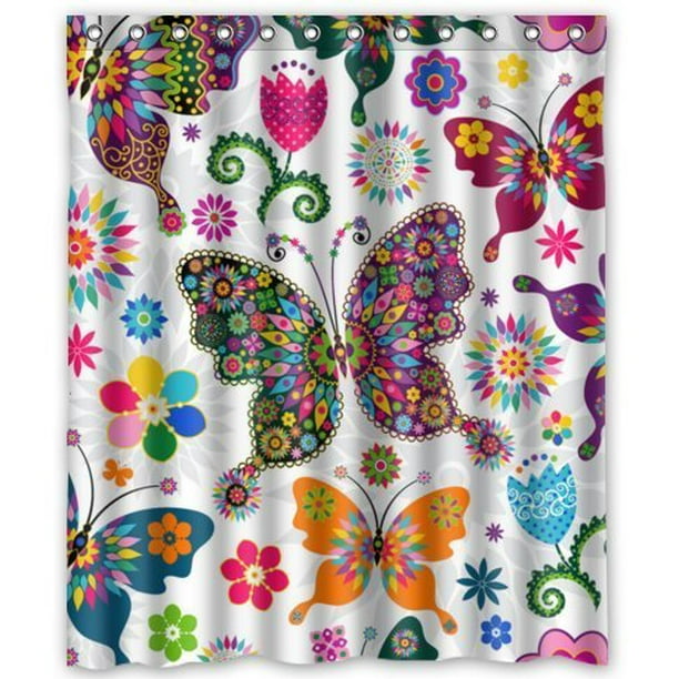 GreenDecor Butterfly Waterproof Shower Curtain Set with Hooks Bathroom