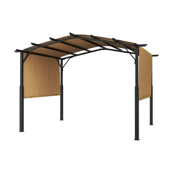 10x10 ft Retractable Canopy Pergola - Outdoor Metal Patio Cover with Arched Top, Adjustable Sun Shade, Waterproof & UV-Resistant Fabric - Sturdy Steel Frame for Deck, Garden, or Backyard