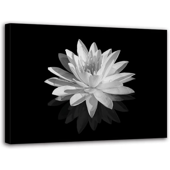 Lotus Flower Canvas Wall Art Black and White Floral Painting Print Zen Pictures Bathroom Decor Frame Ready to Hang (Black and White Lotus Flower - 4, 8"x10"(20x25cm))