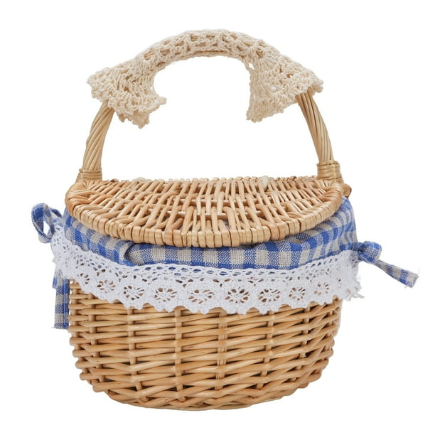 Gran 15.4 Canasta De Picnic De Picnic De Mimbre Cestas De Picnic Vacías Con Tapa, Cesta De Picnic Con Manijas Plegables Para Picnic, Cuerpo A Cuadros, Cuerpo Tejido Resistente