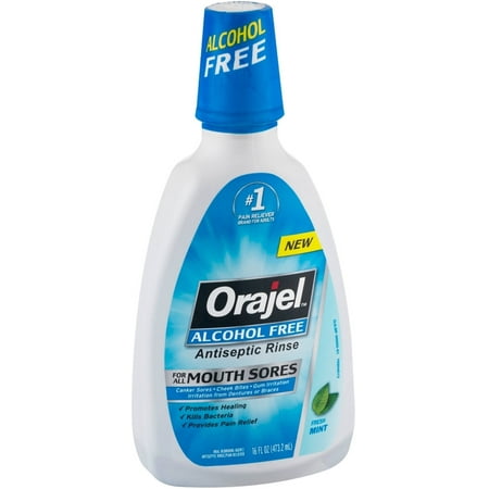 Orajel Alcohol-Free Antiseptic Mouth Sore Rinse, Fresh Mint 16 oz (Pack of 4)