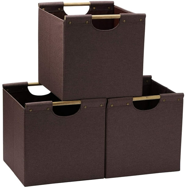 Collapsible Storage Bins, 13x13x13 Inches Storage Cubes Linen Fabric, 3