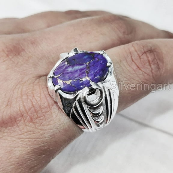 Purple Copper Turquoise Mans Ring, Natural Copper Turquoise, Silver Jewelry, 925 Silver Ring, Birthday Gift, Heavy Mens Ring, Arabic Design, Ottoman Style Ring, Christmas, Turkey Mens Signet Ring