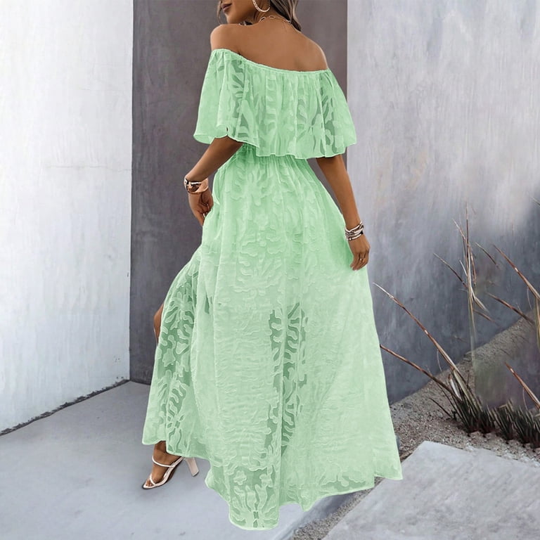 Summer Dresses for Women 2025 Spring And Summer Women's One-line Collar High-waisted Temperament Dress Short-sleeved One-line Shoulder And Ankle Dress 