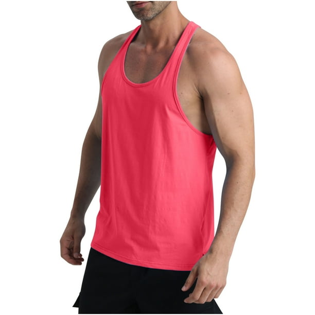 pstuiky Camiseta sin mangas para hombre, Camiseta deportiva informal de cuello redondo para hombre, de moda, color sólido Camisas para hombres xxl