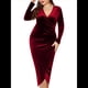 thumbnail image 2 of Vestido Ajustado de Terciopelo de Larga para Mujer, Elegante, Fruncido, Cruzado, con Escote en V Profundo, para Fiesta y Cóctel Rojo 5XL, 2 of 9