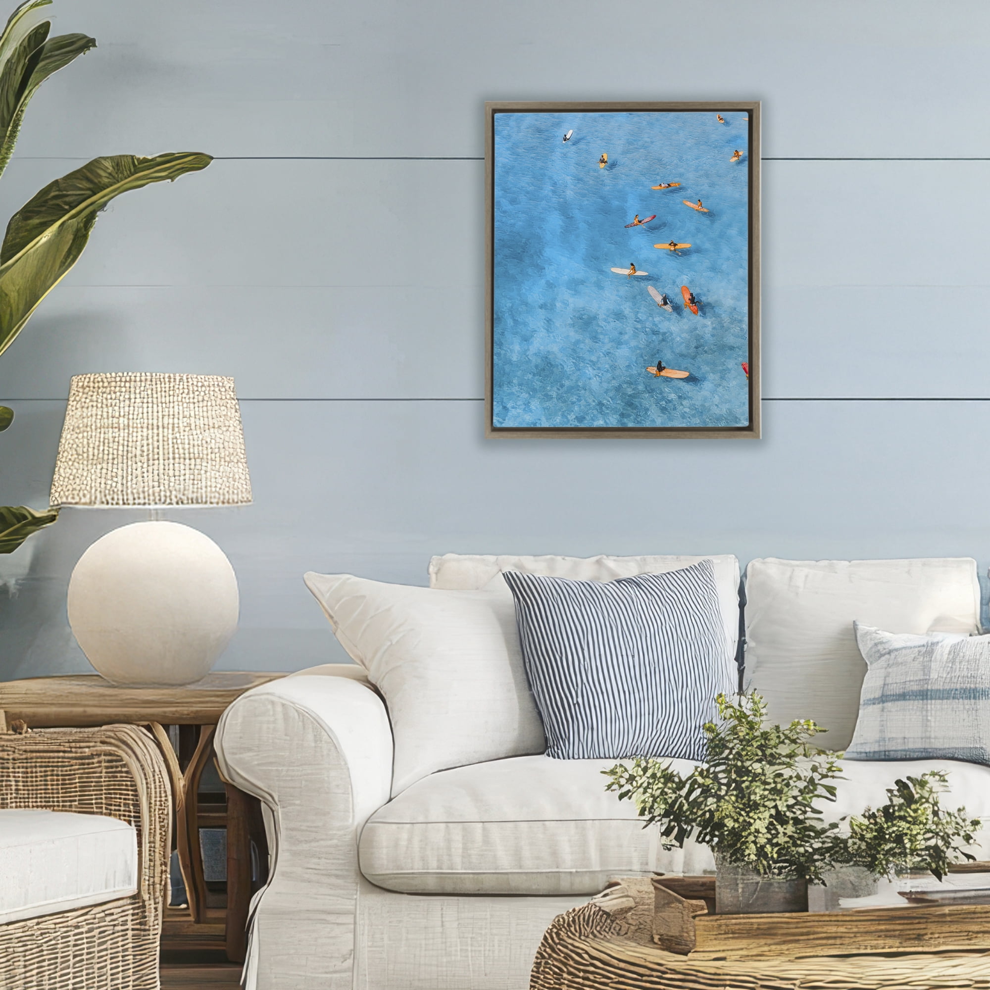 Stupell Industries Leisurely Surfers on Sea Brown Framed Floater Canvas Wall Art, design by Jesse Keith