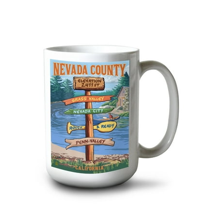 

15 fl oz Ceramic Mug Nevada County California Destination Sign Dishwasher & Microwave Safe