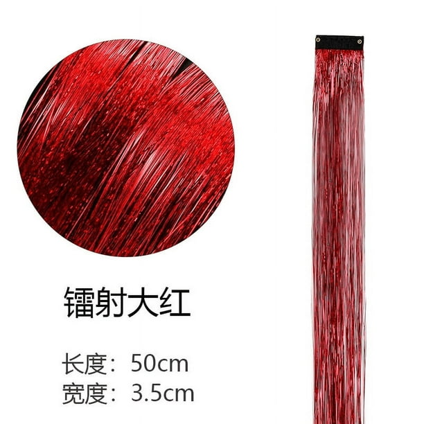 Zhuge 8 piezas/juego de extensiones de cabello con purpurina y oropel para resaltar, extensiones de cabello brillantes y de colores para fiestas, color rojo