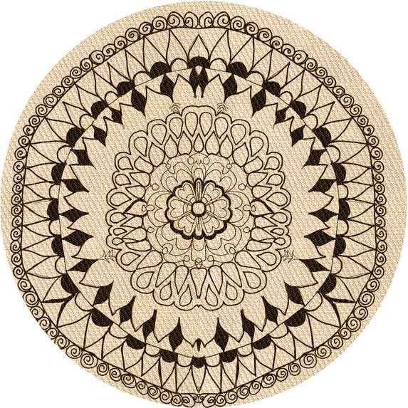 Ahgly Company Indoor Round Patterned Dark Gold Brown Area Rugs, 8' Round