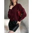 thumbnail image 4 of Women'S Crew Neck Cropped Cardigan Sweater Long Sleeve Front Button Shawl Sweater Jacket Wine Red M, 4 of 8