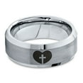 thumbnail image 2 of Tungsten Religious Cross Heart Love Band Ring 8mm Men Women Comfort Fit Gray Step Bevel Edge Brushed Polished, 2 of 4
