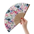 thumbnail image 4 of 1pc Hand Fan Flower Design Iris Watercolor Foldable 23cm 9inch with Bamboo Rib and Cotton Pouch, 4 of 5