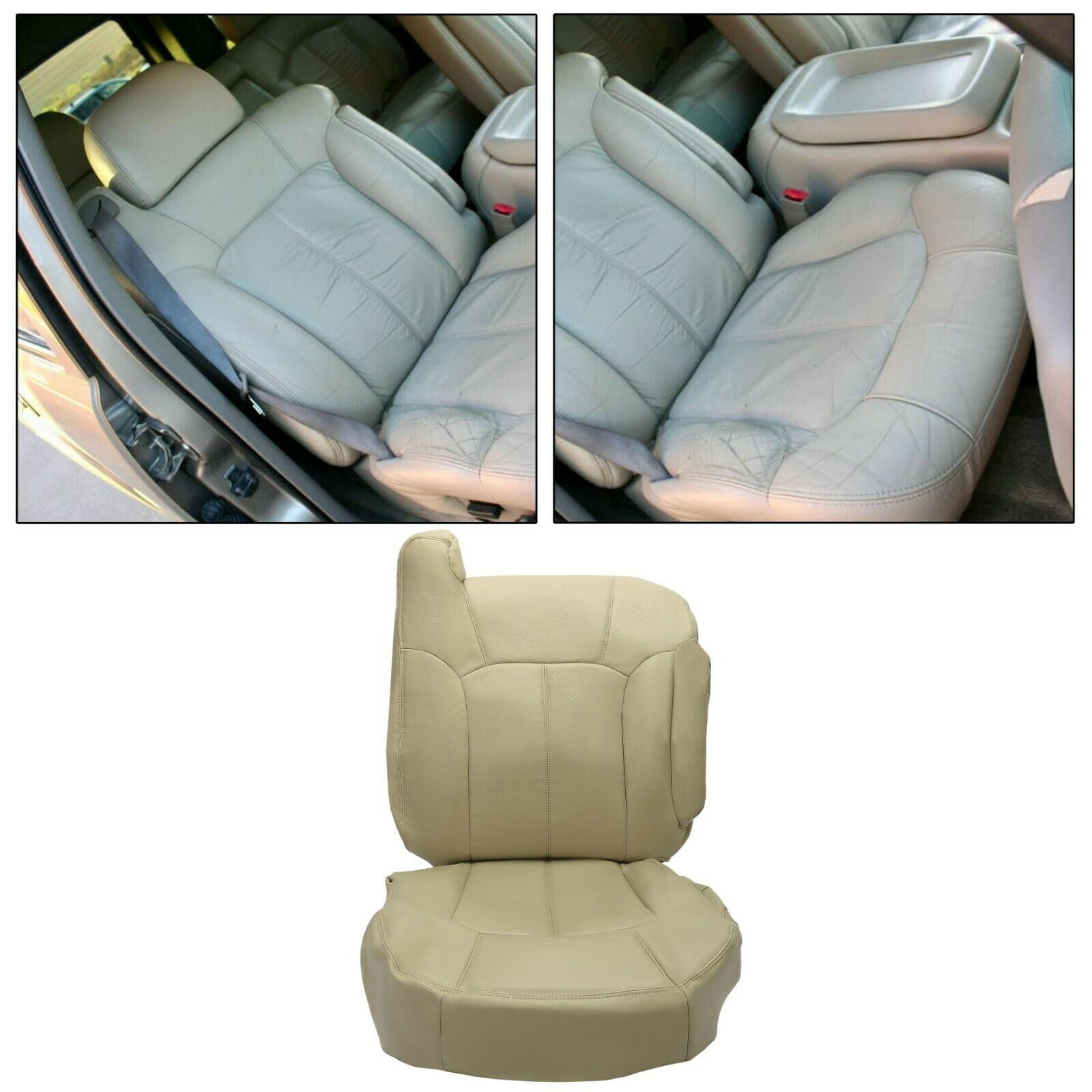 1999-2002 Tahoe Suburban Front Top & Bottom Leather Seat Covers Light Tan 
