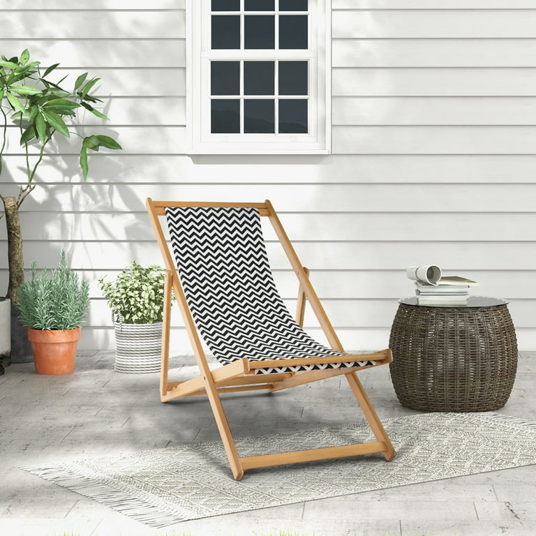 Costway Folding Bamboo Sling Lounge Chair Reclining Canvas